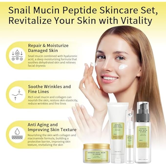 MIZEEYE ADVANCED SKIN CARE SET MUCINA SNAIL FOR TEENS, FACE GIFT, ANTI WRINKLE AND REPAIR CLEANSER, SERUM, EYE CREAM, KIT 4 PEPTIDES, TRAVEL SIZE WOMEN - Image 2